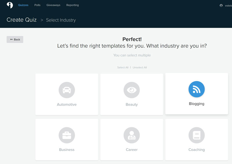 Select a quiz according to your niche